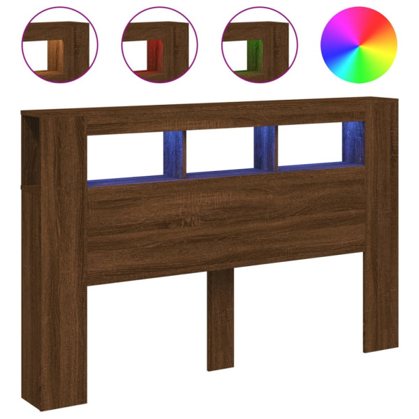 Cabecero LED madera ingeniería marrón roble 160x18.5x103.5 cm M 2