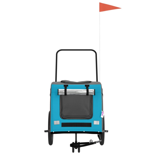 Reboque bicicleta p/ animais tecido oxford/ferro azul/cinza M 4