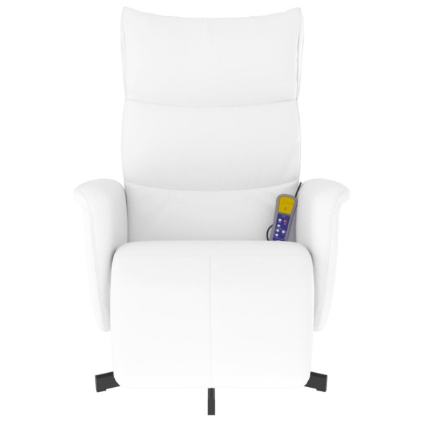 Sillón reclinable masaje con reposapiés cuero sintético blanco M 3