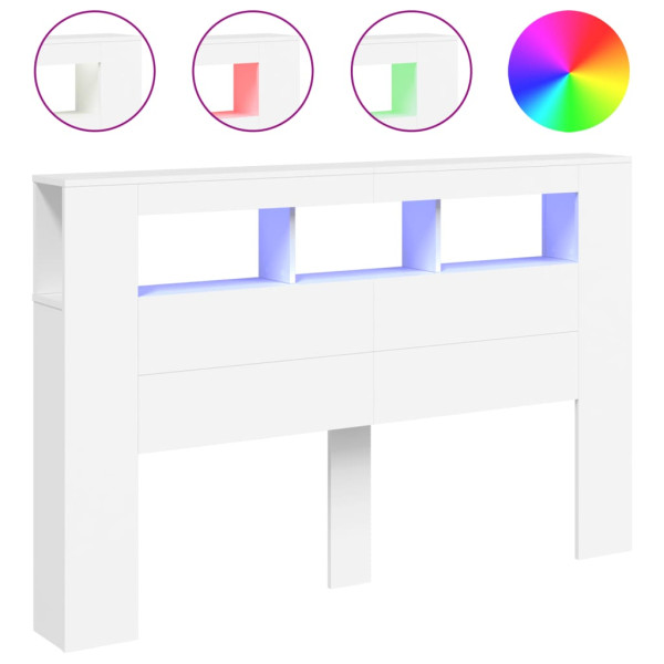 Cabeceira cama c/ LEDs 160x18.5x103.5 cm deriv. madeira branco M 2