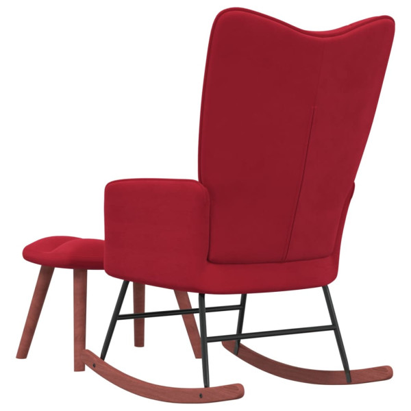 Silla mecedora con reposapiés terciopelo rojo tinto M 4