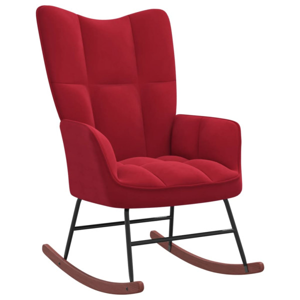 Silla mecedora con reposapiés terciopelo rojo tinto M 5