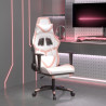 Silla gaming masaje y reposapiés cuero sintético blanco y rosa 1