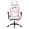 Silla gaming masaje y reposapiés cuero sintético blanco y rosa 4