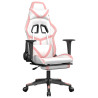 Cadeira gaming com apoio p/ pés couro artificial branco e rosa 2