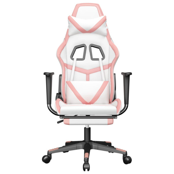 Silla gaming con reposapiés cuero sintético blanco y rosa M 3
