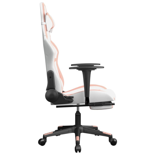 Silla gaming con reposapiés cuero sintético blanco y rosa M 4