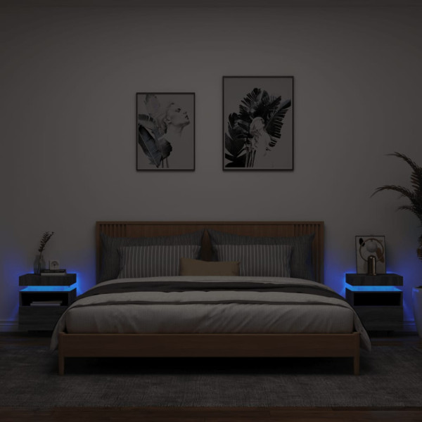 Mesitas de noche con luces LED 2 uds gris Sonoma 40x39x48.5 cm D