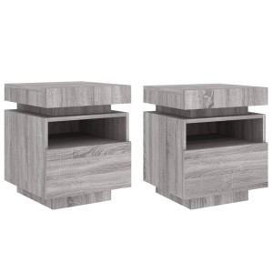 Mesas cabeceira c/ luzes LED 2 pcs 40x39x48.5 cm cinza sonoma H