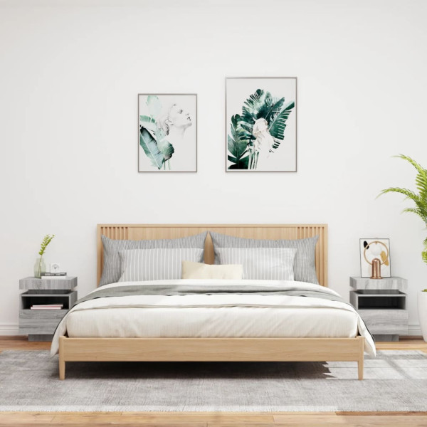 Mesitas de noche con luces LED 2 uds gris Sonoma 40x39x48.5 cm M 3