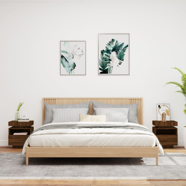 Mesas cabeceira c/ luzes LED 2pc 40x39x48.5cm carvalho castanho M 3