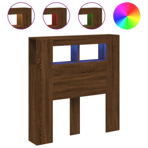 Cabecero LED madera ingeniería roble marrón 100x18.5x103.5 cm H