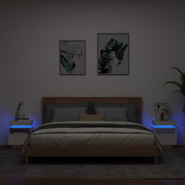 Mesitas de noche con luces LED 2 unidades blanco 40x39x48.5 cm M 3