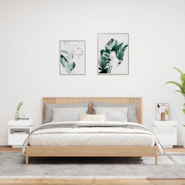 Mesitas de noche con luces LED 2 unidades blanco 40x39x48.5 cm M 4