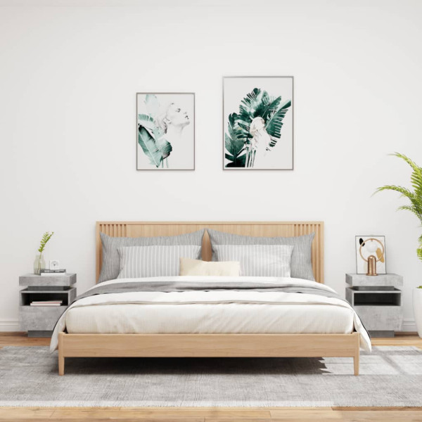 Mesitas de noche con luces LED 2 uds gris hormigón 40x39x48.5cm M 3