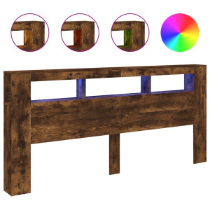 Cabecero LED madera ingeniería roble ahumado 220x18.5x103.5 cm H