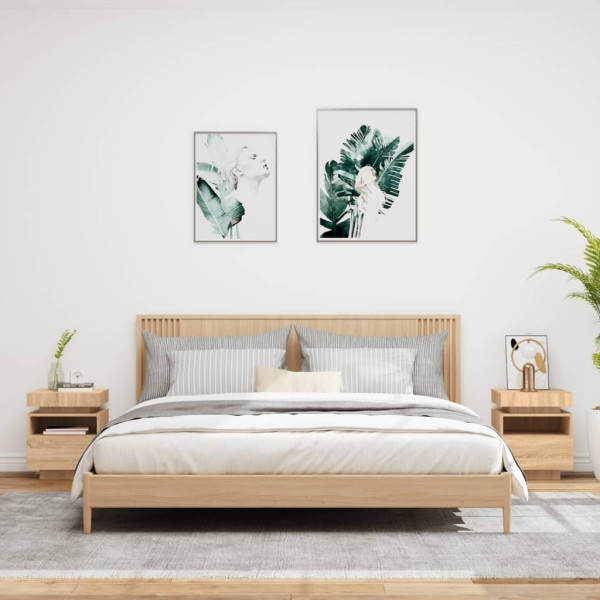 Mesas cabeceira c/ luzes LED 2 pcs 40x39x48.5cm carvalho sonoma M 3