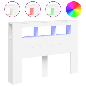 Cabecero con LED madera de ingeniería blanco 140x18.5x103.5 cm H