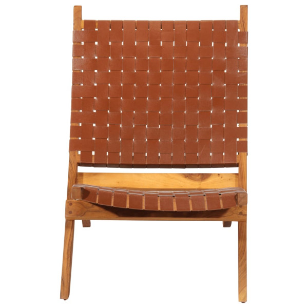Silla de relax plegable cuero auténtico marrón M 2