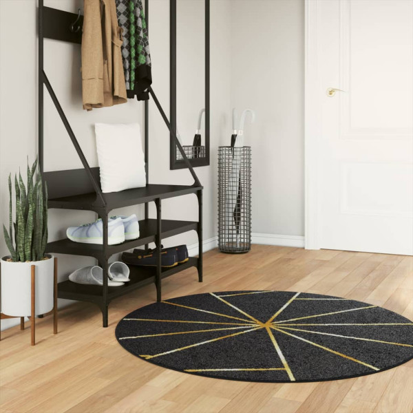 Alfombra lavable antideslizante negro y dorado Ø 120 cm D