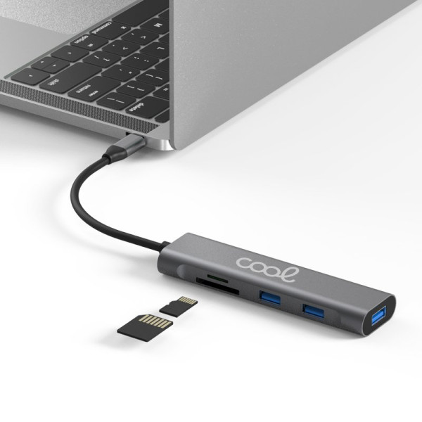Hub Tipo-C Universal COOL 5 en 1 Aluminio (3 x USB 3.0 + SD + Micro SD) M 2