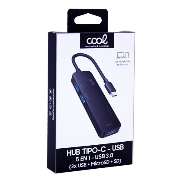 Hub Tipo-C Universal COOL 5 en 1 Aluminio (3 x USB 3.0 + SD + Micro SD) M 3