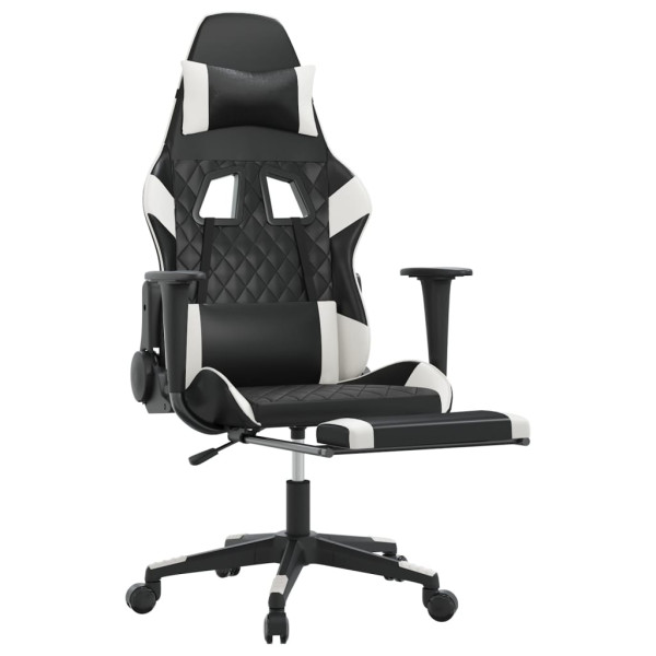 Silla gaming masaje y reposapiés cuero sintético negro blanco M 3
