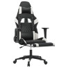 Silla gaming masaje y reposapiés cuero sintético negro blanco 3
