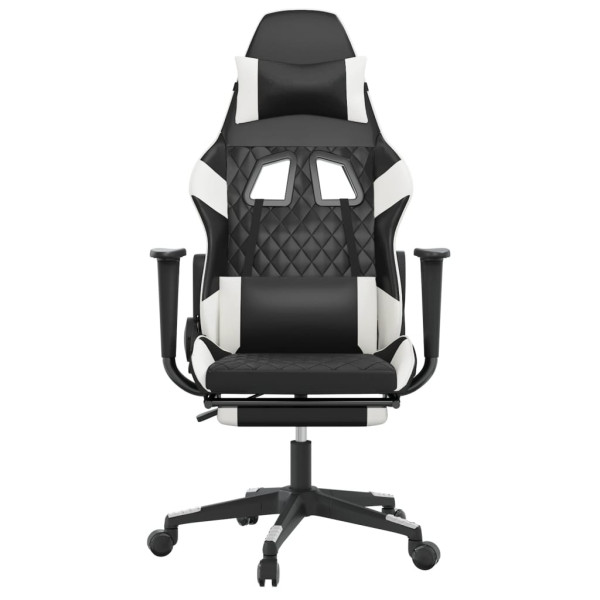 Silla gaming masaje y reposapiés cuero sintético negro blanco M 4