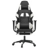 Silla gaming masaje y reposapiés cuero sintético negro blanco 4