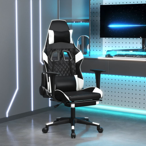 Silla gaming con reposapiés cuero sintético negro blanco D