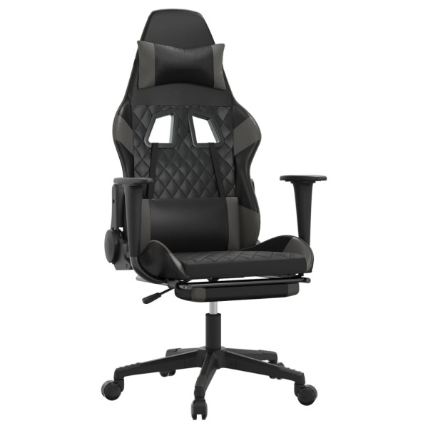 Cadeira gaming massagens c/ apoio pés couro artif. preto/cinza M 2
