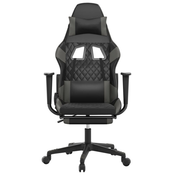 Silla gaming de masaje y reposapiés cuero sintético negro gris M 4
