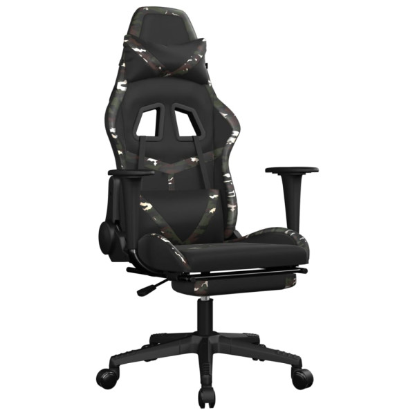 Silla gaming masaje reposapiés cuero sintético negro camuflaje M 2