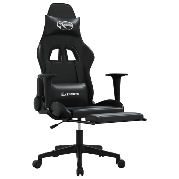 Cadeira gaming massagens c/ apoio pés couro artif. preto M 3