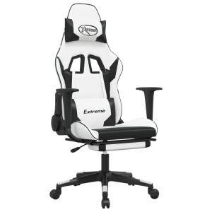 Silla gaming masaje y reposapiés cuero sintético negro blanco H
