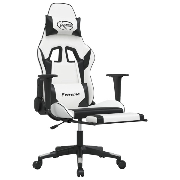 Cadeira gaming massagens c/ apoio pés couro artif. Branco/preto M 3
