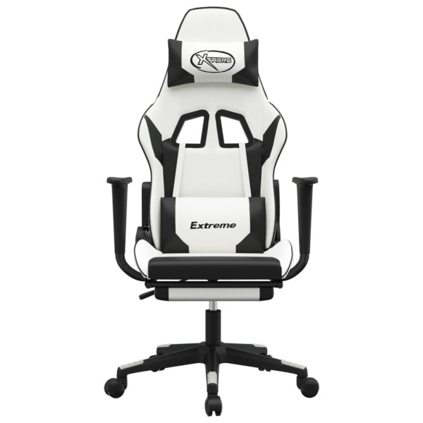 Silla gaming masaje y reposapiés cuero sintético negro blanco M 4