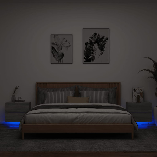 Mesitas de noche de pared con luces LED 2 unidades gris Sonoma D