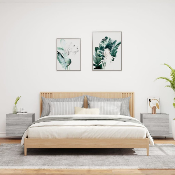 Mesitas de noche de pared con luces LED 2 unidades gris Sonoma M 3