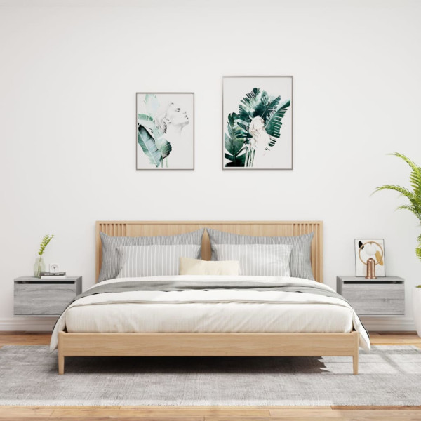 Mesitas de noche de pared con luces LED 2 unidades gris Sonoma M 3