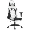 Silla gaming con reposapiés cuero sintético blanco negro 2