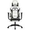 Silla gaming con reposapiés cuero sintético blanco negro 3