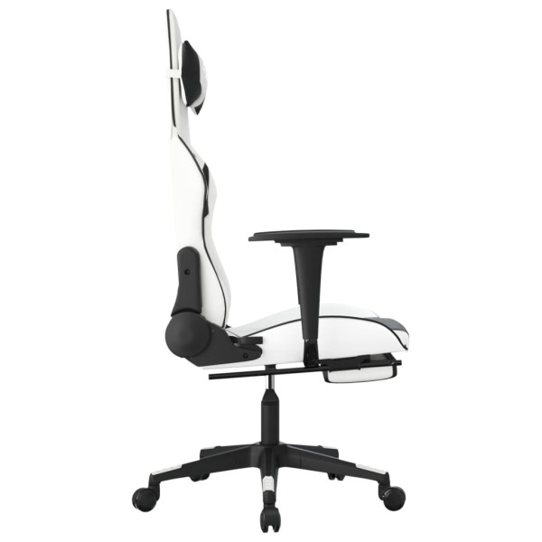 Silla gaming con reposapiés cuero sintético blanco negro M 4
