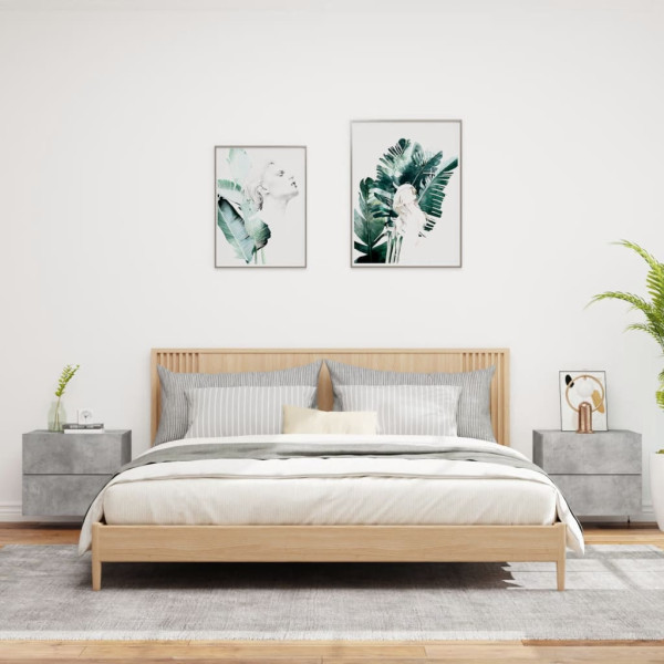 Mesitas de noche de pared con luces LED 2 uds gris hormigón M 3