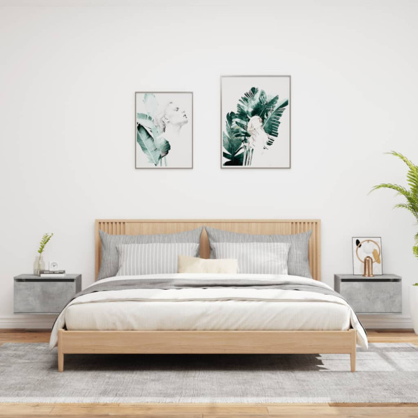 Mesitas de noche de pared con luces LED 2 uds gris hormigón M 3