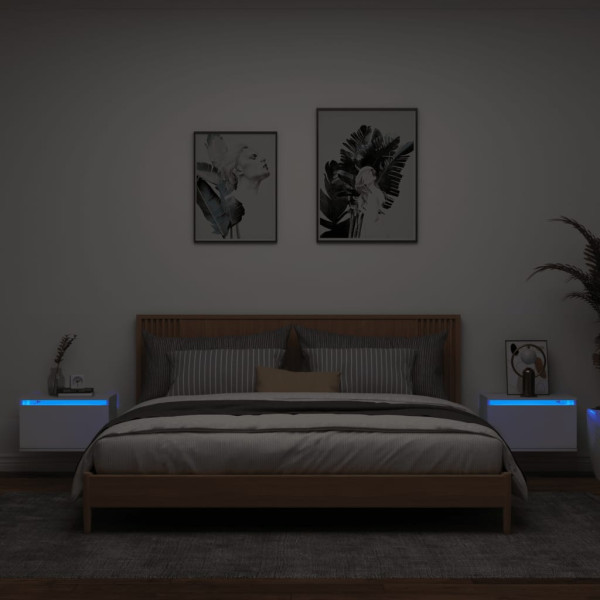 Mesitas de noche de pared con luces LED 2 unidades blanco D