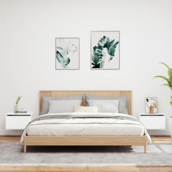 Mesas de cabeceira de parede com luzes LED 2 pcs branco M 3