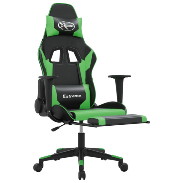 Cadeira gaming massagens c/ apoio pés couro artif. preto/verde M 3