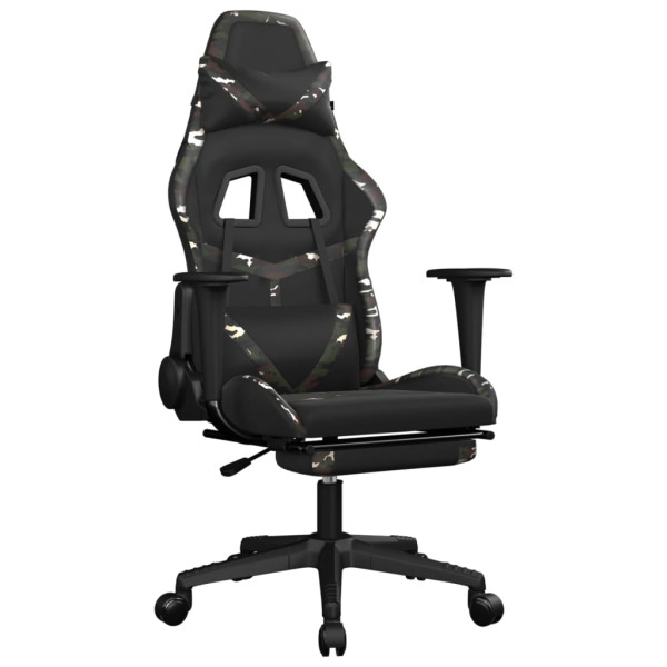 Silla gaming con reposapiés cuero sintético negro camuflaje M 2
